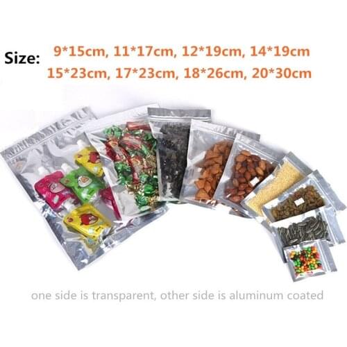 100pcs/lot-8sizes Clear front Aluminized back Zip Lock Seal Bags for Food Sample Tea Candy Party Gift Packaging