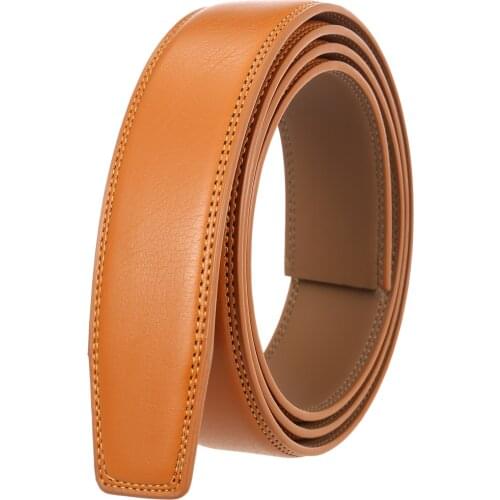 3.5cm Width Leather Ratchet Belt For Men No Buckle Yellow Coffee Blue Suitable For Metal Automatic Buckle