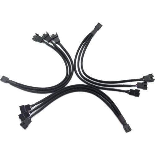 5/10/20PCS High Quality 4 pin PWM Fan Cable 1 to 3 ways Splitter Black Sleeved 26cm Length Extension Cable Connector Wholesale