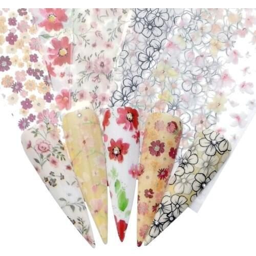 FWC 5PCS/Pack Floral Nail Foils Nail Art Transfer Stickers 3D Flowers Leaf Designs Decorations Adhesive Wraps Tattoo Manicure