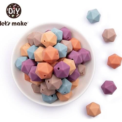 Lets Make 50pc Wooden Teether 14mm Polygonal Silicone Teether Beads Set Pacifier Chain DIY Beads For Baby Rattle Bead Teether