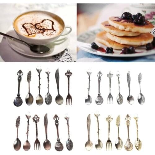 6X Vintage Royal Style Coffee Spoon Fork Ice Cream Dessert Scoop Flatware Spoons