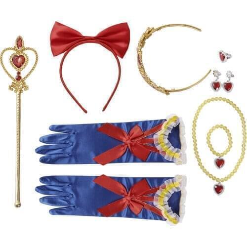 8Pc Girl Elsas Accessories Gloves Wand Crown Jewelry Set Elsas Hair Hoop for Princess Cosplay Clothing Snows Queen Accessories