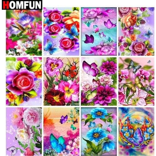 HOMFUN Full Square/Round Drill 5D DIY Diamond Painting "Flowers and butterflies" Embroidery Cross Stitch 5D Home Decor Gift