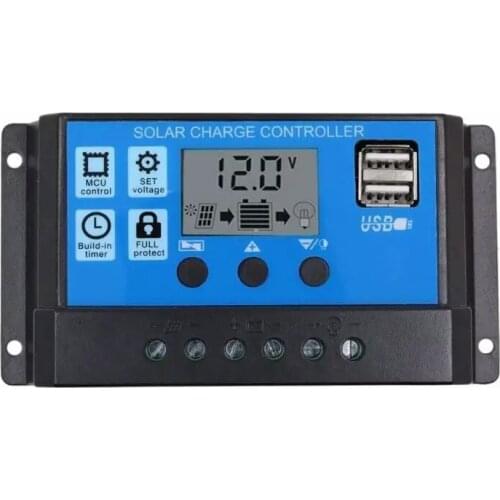 12V 24V Auto 10A /20A /30A Solar Panel Battery Charger Controller PWM Solar PV Regulators with LCD Display and 5V USB