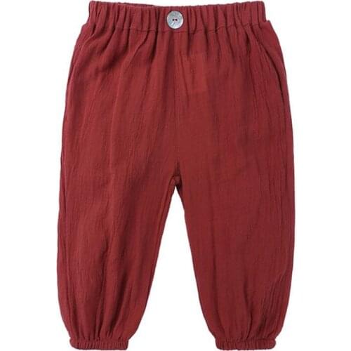 Autumn Spring Baby Girls Boys Trousers Casual Toddler Kids Button Elastic Solid Cotton Linen Pants
