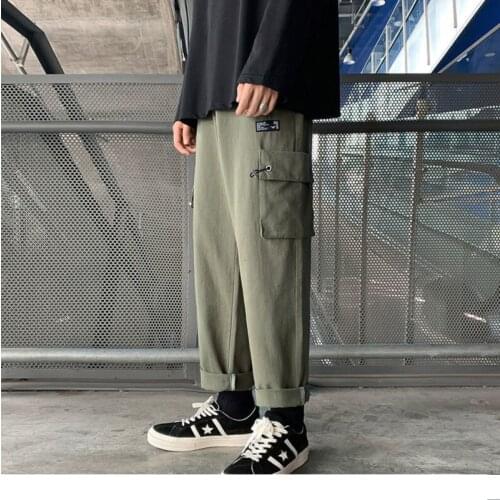 Harajuku Mens Side Pocket Cargo Pants 2021 Streetwear Solid Color Man Casual Straight Pants Hip Hop Men Harem Pant