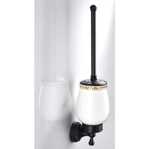 Black Brass Carved Wall Mounted Toilet Brush Holder Bathroom Hardware Bathroom Accessories