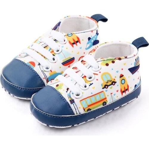 Newborn Baby Boys Girls Breathable Cotton Soft-soled Anti-Slip Canvas car fish cat Animal printing Shoes First Walkers