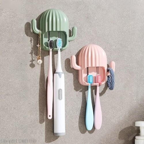 Electric Toothbrush Holder Wall Mounted Cactus Hook Creative Drain Shelf Toothbrush Organizer Bathroom Storage Rack Accessories