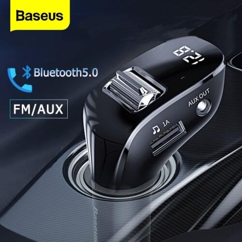 Baseus FM Transmitter Car Bluetooth 5.0 FM Radio Modulator Car Kit Dual USB Car Charger Handsfree Wireless Aux Audio MP3 Player