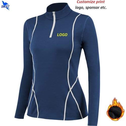 Customize Half Zipper Long Sleeve Running T-shirts Women Yoga Gym Compression Fleece Shirts Stand Collar Quick Dry Fitness Tees