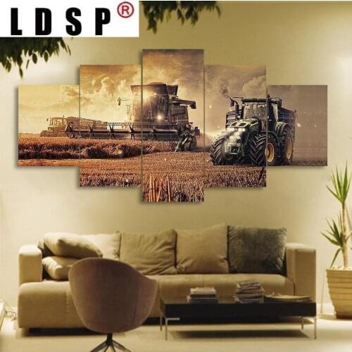 LDSP Canvas 5 Panels Farm Tractor Vintage Landscape Picture Wall Art Home Decor Posters Printed Painting Living Room Decoration