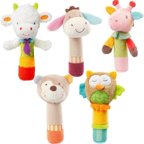 Toy BB stick Plush Cartoon Animal Sound Toys Rattle Newborn Baby Hand Puppet Enlightenment Plush Doll BB Stick