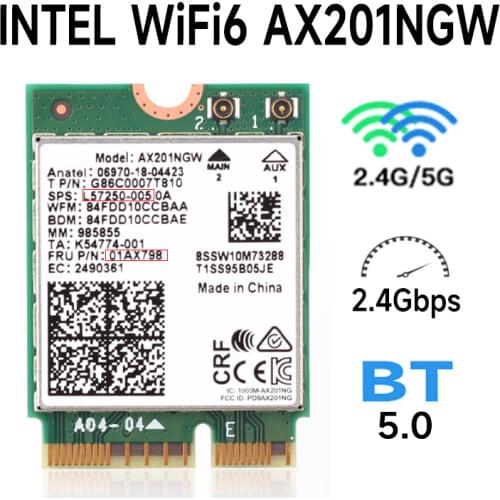 Intel Wi-Fi 6 AX201 Bluetooth 5.0 Dual Band 2.4G/5G Wireless NGFF Button E CNVi Wifi Card AX201NGW 2.4Ghz / 5Ghz 802.11ac / ax
