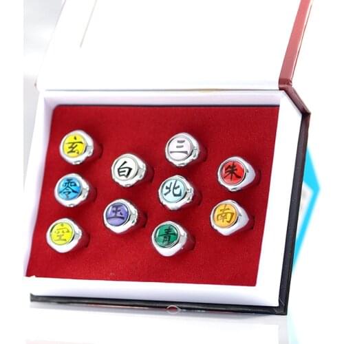 HOT Anime Naruto Rings 10pcs Akatsuki Cosplay Members Full Set Sasori Itachi Hidan Deidara Costume Accessories