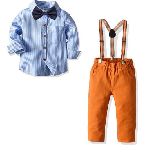 Boys Gentleman Clothes Sets Infant Children Bowtie Shirt Tops+Suspender Pants 2Pcs Fashion Casual Suit Boy Outfit Set