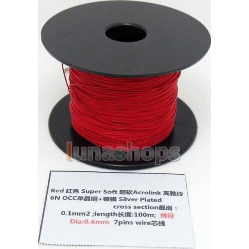 LN004431 Red 100m 30AWG Acrolink Silver Plated + OCC Signal Wire Cable 7/0.1mm2 Dia:0.65mm For DIY Hifi