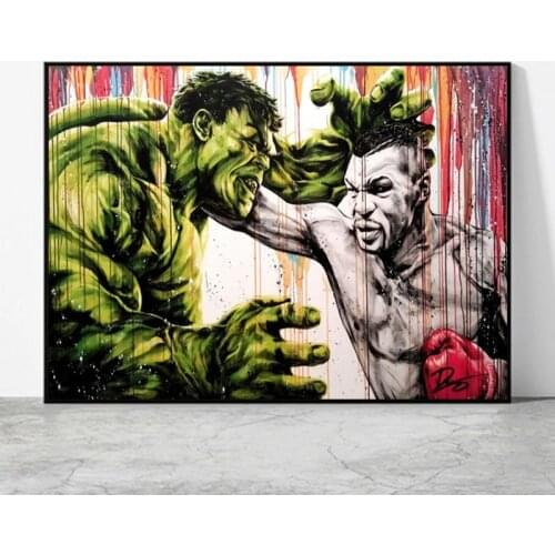 Marvel Superhero Boxer VS Hulk Graffiti Art Canvas Paintings Wall Art Pictures Tyson Posters Prints for Kids Room Decor Cuadros