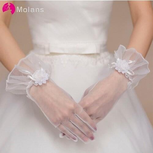Molans 1 pair White Ivory Bridal Gloves Lace Finger Short Cheap Wedding Accessories Wrist Length Wedding Gloves