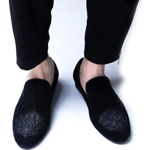 Royal Blue Black Velvet Loafers for men Flat heel Lazy Driving Boats Wedding Shoes