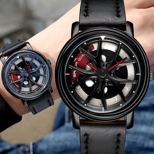 Fashion Men Rim Hub Watch Custom Design Car Wrist Watch Leather Custom not Printing Wheel Rim Hub Watches Man Relogio Masculino