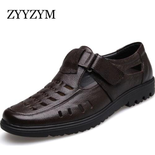 ZYYZYM Men Sandals 2020 Summer New Shoes Genuine Leather High Quality Mens Casual Shoes Male Brand Sandals Non-slip Plus Size