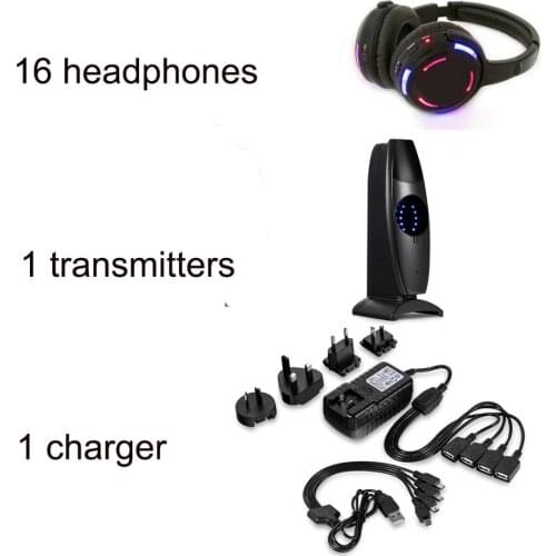 Silent Disco Headphones - LED Rechargeable Wireless Headphones with 16+1 Factory Supply