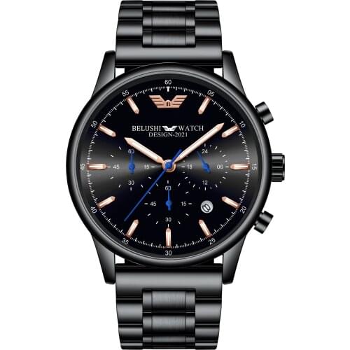 2021 New Automatic Waterproof Luminous Precision Steel Band Watch Mens Quartz Watch True Three-eye Fashion Mens Watch