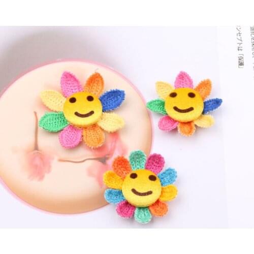 New Handmade Woven Crochet Rainbow Colors Sunflower Patch Sticker Floral Girl Hair jewelry Button 4pcs/Lot Ornament DIY