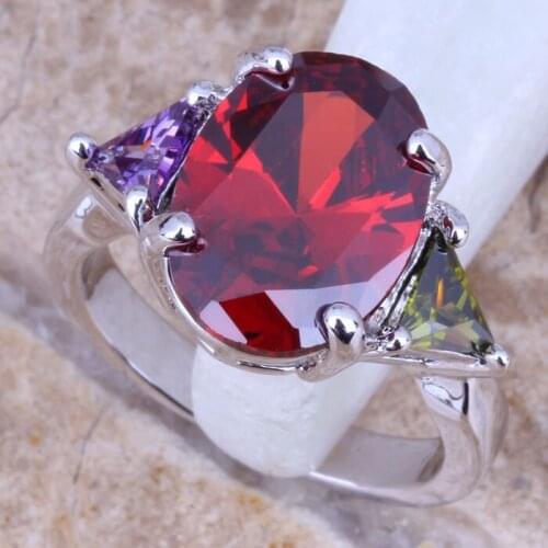 Lovely Peridot Cubic Zirconia Garnet Silver Plated Ring Size 6 / 7 / 8 / 9 R0326