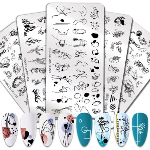 NICOLE DIARY Abstract Color Lump Nail Stamping Plates Line Pictures Nail Art Plate Spring Flower Leaf Design Stamp Template