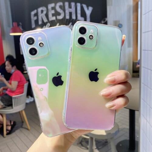 Ottwn Laser Aurora Transparent Phone Case For iPhone 12 Pro Max Mini 11 Pro Max X XR XS Max 7 8 Plus SE 2020 Hard PC Back Cover