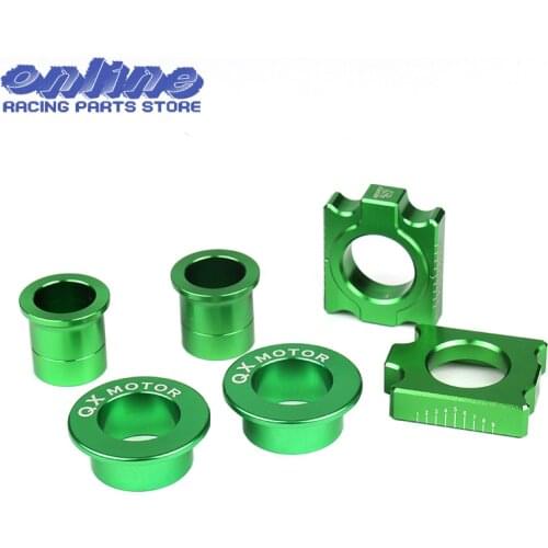 QXMOTOR Log CNC Front Rear Wheel Hub Spacers Chain Adjuster Axle Block for KX125 KX250 KXF250 KXF450 Motorcycle Dirt Bike