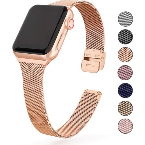 Milanese Loop Strap For Apple Watch band Serise 6 SE 5 4 3 2 144mm 40mm 42mm 38mm Stainless steel metal bracelet for iWatch 6 3