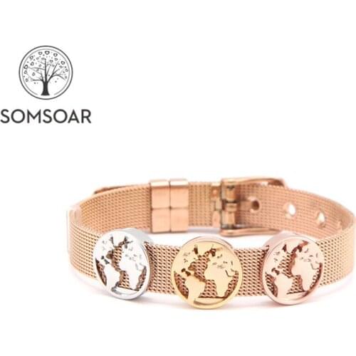 Somsoar Jewelry Keeper Slide Charm Bracelet Rose Gold Stainless Steel Mesh Bracelet Bangles with silvering/gold/rose gold Charm