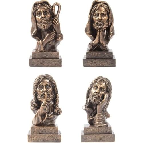 Resin Jesus Christ Head Bust Statue Antique Bronze Religious Sculpture Figurines