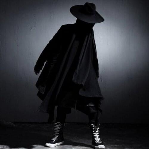 Spring New Avant-garde Boys Mens Punk Gothic Long Cloak Causal Loose Nightclub Cosplay Trench Coats Free Sizes