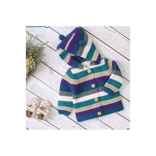 Spring Autumn Toddlers Knitted Cardigan Baby Boys Girls Sweet Mixed Color Stripe Long Sleeve Single-breasted Outwear Casual Top