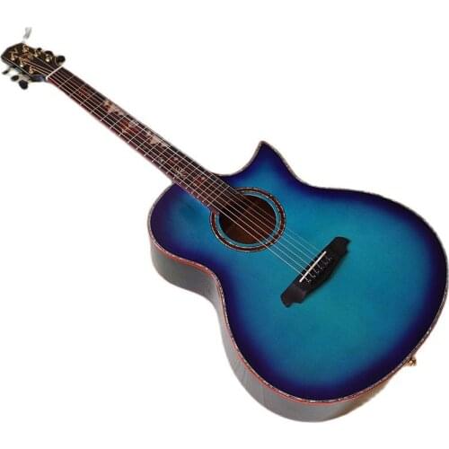 Egypt cultural elements inlays high gloss 41 inch 6 string acoustic-electric guitar cutaway design folk guitar with bling Edging