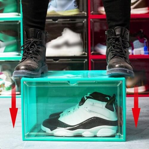 Shoes Boxes Voice Control LED Sneaker Storage Case Magnetic Side Open Stackable Shoe Organizer Display Dustproof Container