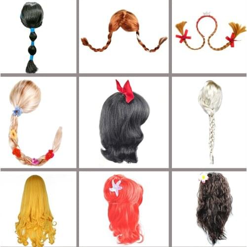 Little Girl Princess Wig Rapunzel Elsa Anna Snow White Moana Jasmine Belle Hair Piece Braid Children Halloween Party Accessories