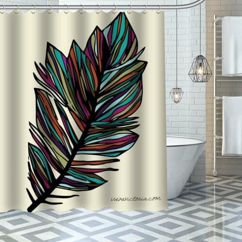 Feather Shower Curtains Waterproof Fabric Bathroom Decoration Supply Washable Bath And Shower Curtain Custom