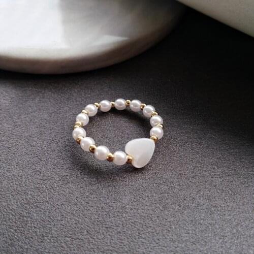 Pearl fashion elastic rope ring simple love peach heart-shaped rings women jewelry