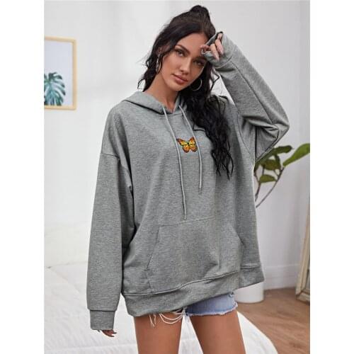 2020 Women Autumn Sweatshirt And Hoody Ladies Hooded Butterfly Printed Casual Pullovers Girls Long Sleeve Spring Plus Size