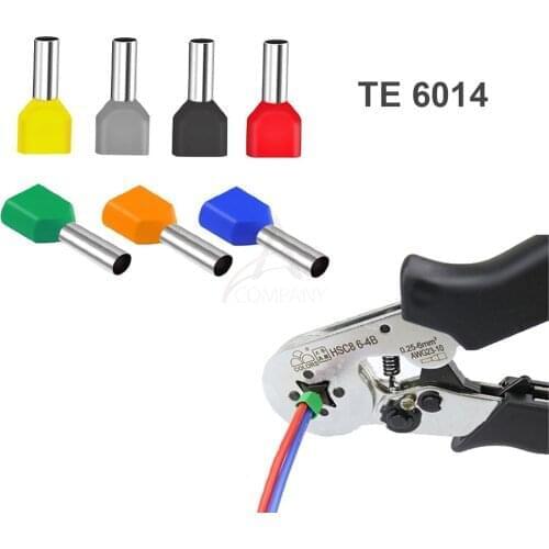 1000PCS TE 6014 double wire tubular terminal Needle nose crimping terminal Cold pressed pre insulated terminal plug-in