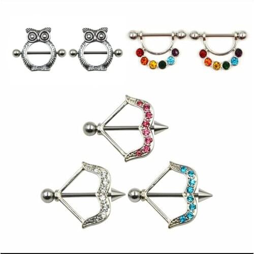 2Piece Fashion 316l Surgical Steel Nipple Shiled Piercing Rings Owl,Gay Pride,Arrow Designs Nipple Barbell Jewelry Sexy Girls