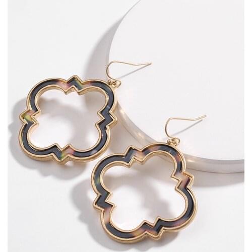 ZWPON 2020 Trendy Morocco Quatrefoil Frame Acetate Leopard Earrings for Women Autumn New Statement Earrings Jewelry Wholesale
