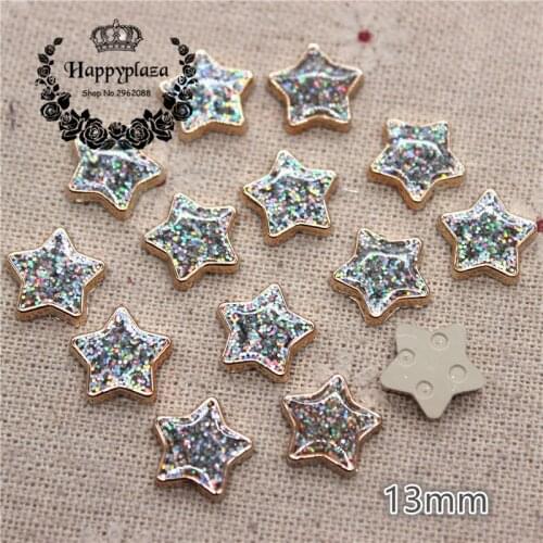 50PCS 13mm Glitter AB Golden Circle Star Plastic Flatback Button DIY Decoration Jewelry/Craft Accessories