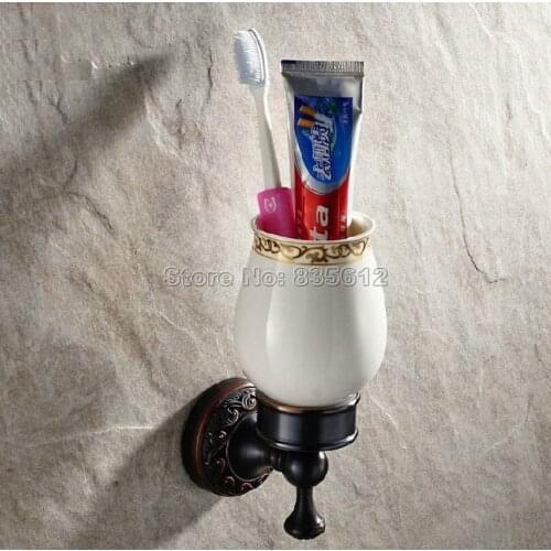 Bathroom Accessories Black Oil Rubbed Bronze Wall Mounted Toothbrush Holders Band Ceramic Cups Wba475